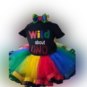 Wild About UNO Rainbow Tutu with Ribbon trim Set for 12 -18 months